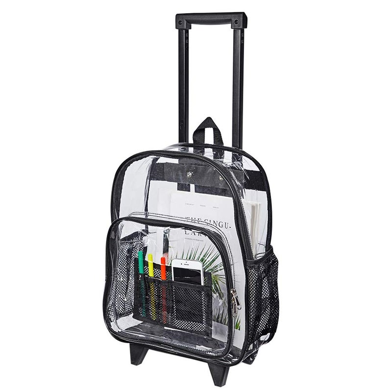 COVAX Rolling Clear Backpack, Heavy Duty See Through Bookbag, Transparent PVC Cold-resistant Backpack with Wheels (Black) - Image 1